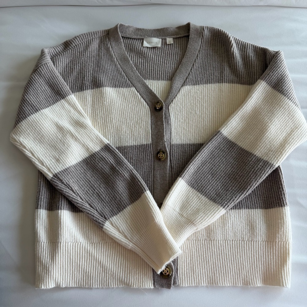 Cyrus Gray and Cream Striped Cardigan